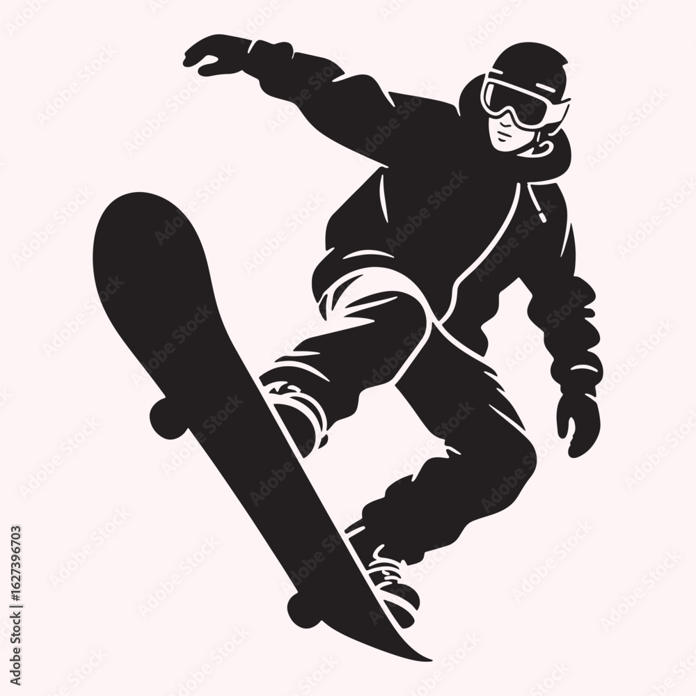 Fototapeta premium Snowboarder Jumping Silhouette – Winter Sports Vector Illustration