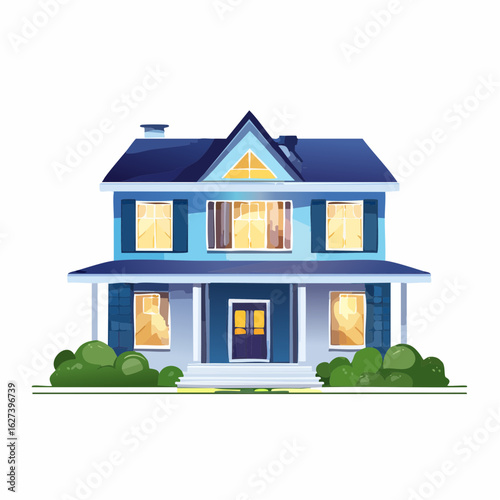 modern residential house with lights on at night, real estate lifestyle