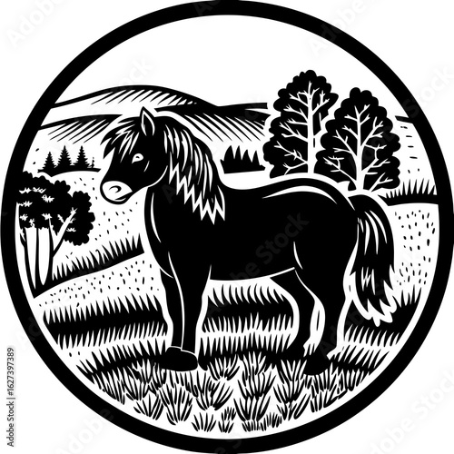 pony (linocut)