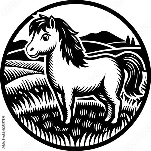 pony (linocut)