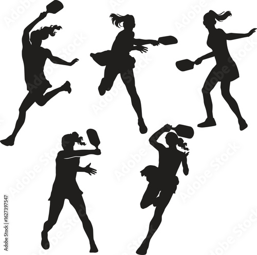 Silhouette of Woman Playing Pickleball – Vector Illustration of Female Paddle Sport