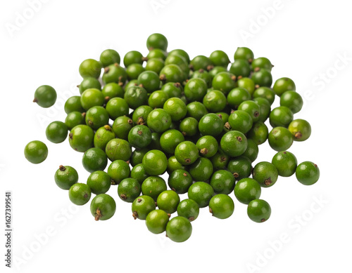 Young Green Peppercorns Isolated on White Background