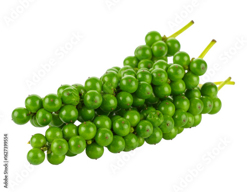Fresh Young Green Peppercorns on White Background
