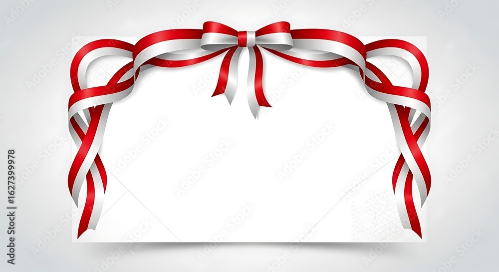 Naklejka premium Elegant Red and White Ribbon Frame with Bow for Celebrations and Graphic Design