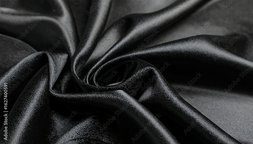Fototapeta premium Close-up of dark, lustrous fabric swirled into elegant folds