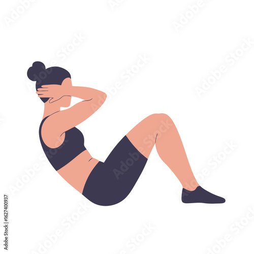 Woman Doing Crunches - Fitness Illustration