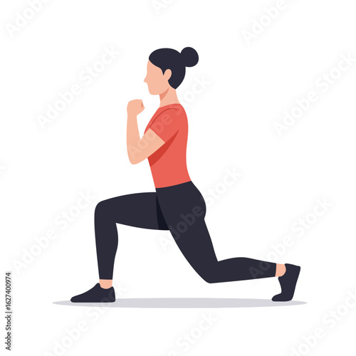Woman Performing a Lunge Exercise, Vector Illustration