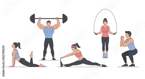 Fitness Training: Diverse Workout Routine Illustration