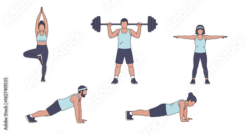 Diverse Fitness Routine: Illustrated Workout Set