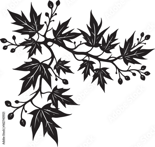 Elegant black maple leaf branch design for decorative accents