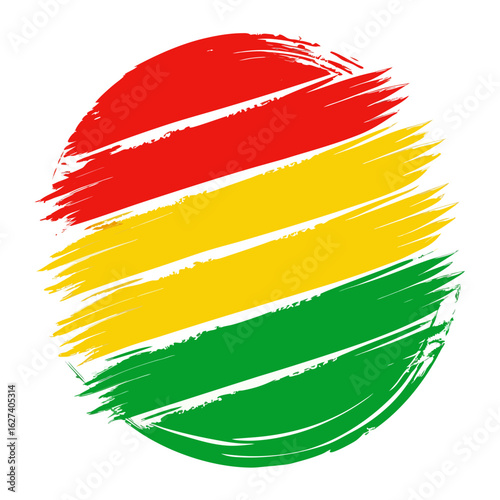 Abstract circular design with bold red yellow and green brush strokes representing a vibrant cultural or national theme
