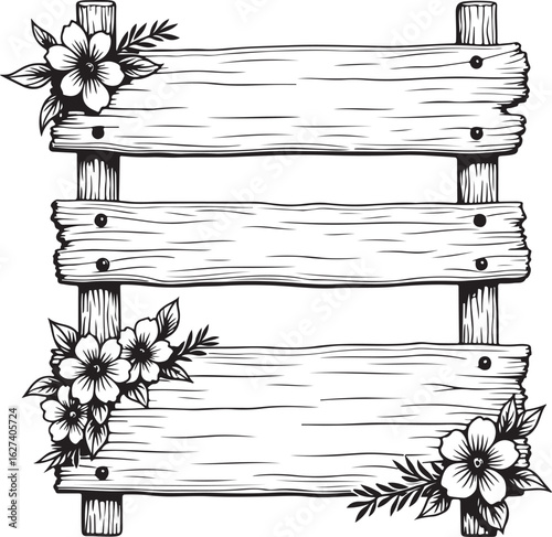 Charming wooden sign with floral accents offers rustic appeal for any project