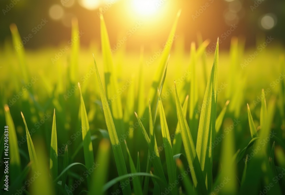 Fototapeta premium vibrant green grass patterns golden hour light nature textile aesthetic tranquility harmony outdoor serenity, texture, field, meadow, landscape, foliage