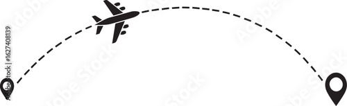 Airplane Travel Route with Destination Markers