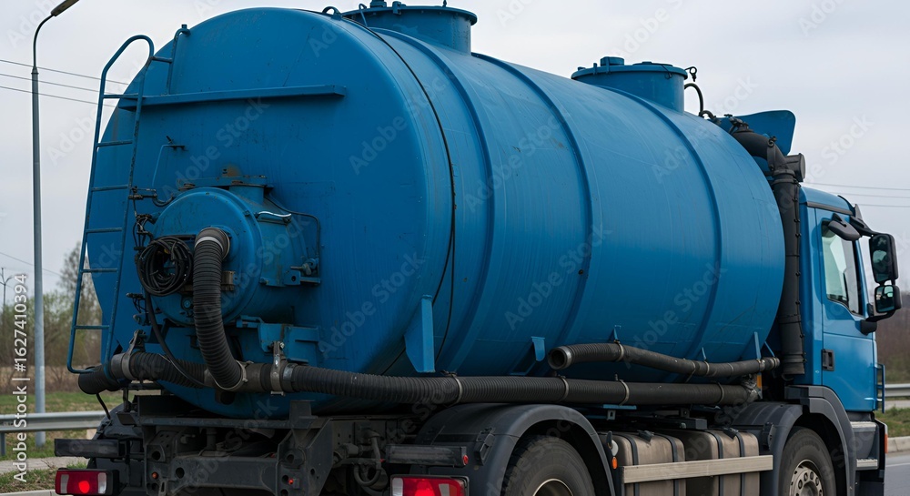 Naklejka premium Blue Septic Tank Truck on Road