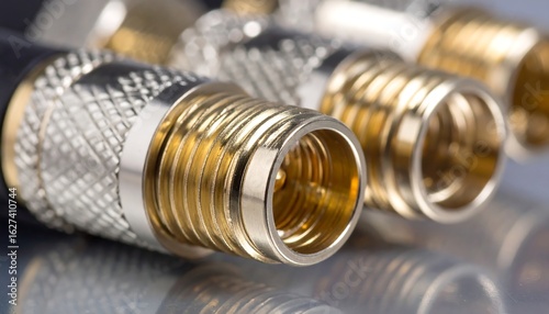 Close-up of multiple coaxial connectors