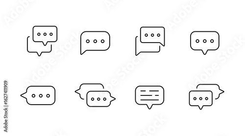 Communication line icons set – flat, outlined, chat and message symbols for devices