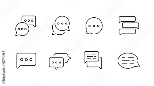 Chat and communication line icons set – outline, messaging, conversation symbols