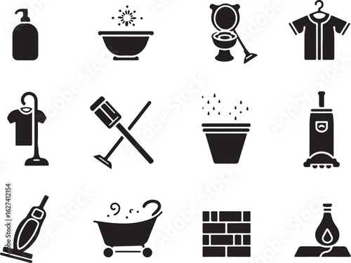 Essential cleaning and laundry icons for a spotless home and organized life
