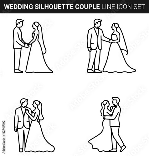 Quality full Wedding Silhouette Bundle Couple line icon set