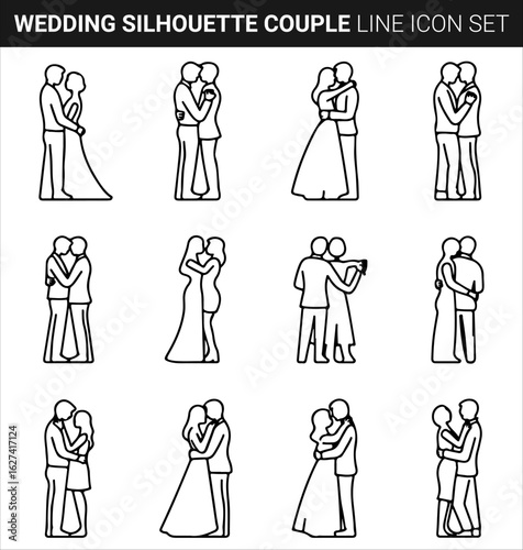 Quality full Wedding Silhouette Bundle Couple line icon set