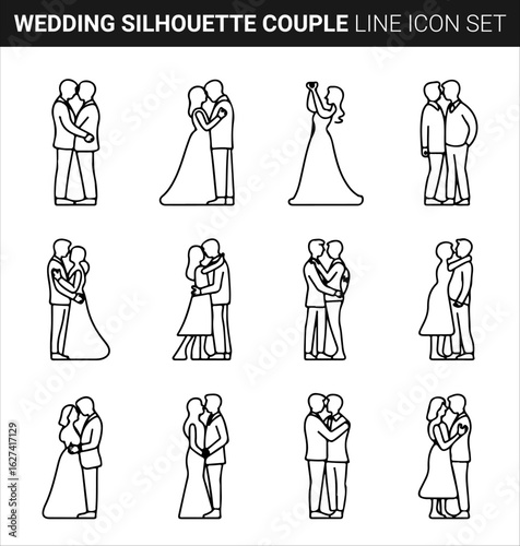 Quality full Wedding Silhouette Bundle Couple line icon set