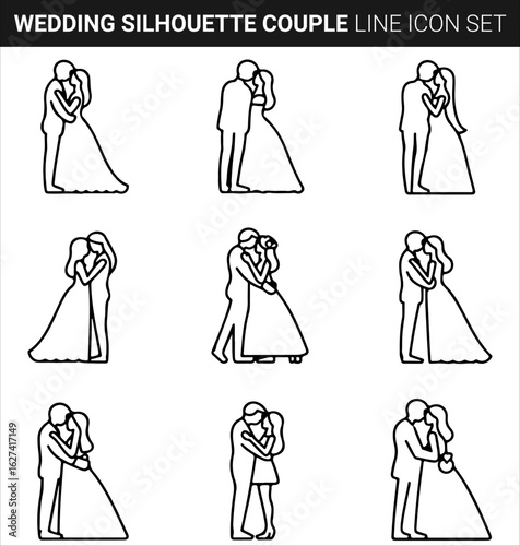 Quality full Wedding Silhouette Bundle Couple line icon set