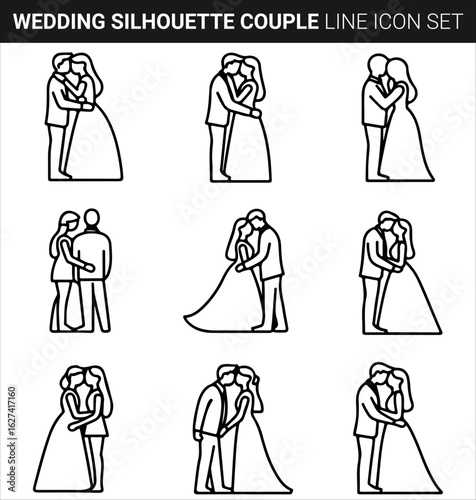 Quality full Wedding Silhouette Bundle Couple line icon set