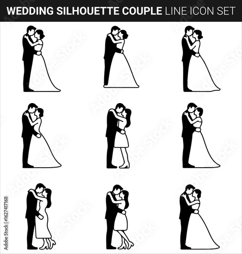 Quality full Wedding Silhouette Bundle Couple line icon set
