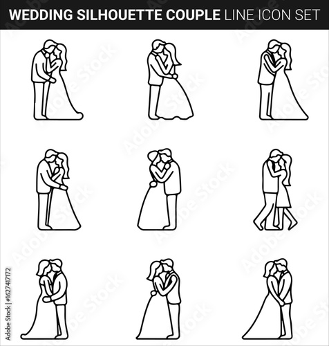 Quality full Wedding Silhouette Bundle Couple line icon set