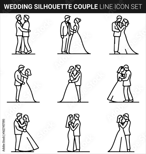 Quality full Wedding Silhouette Bundle Couple line icon set