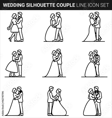 Quality full Wedding Silhouette Bundle Couple line icon set