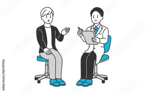 問診する男性医師と若い男性患者【人物ベクターイラスト素材】