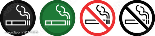 Two green signs indicating smoking allowed and two red signs indicating no smoking