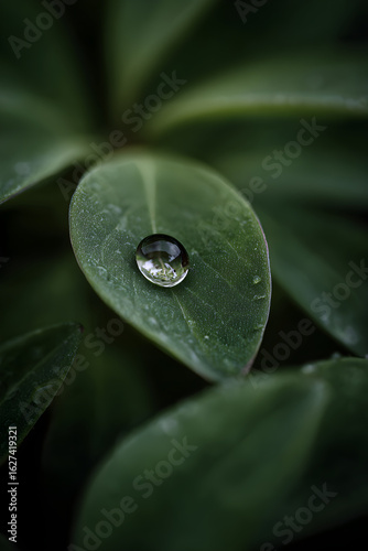 Nature's Intricate Details: Capturing the Beauty of a Single Raindrop on a Leaf Under Close Observation