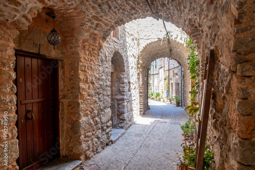 Fototapeta Naklejka Na Ścianę i Meble -  Narrow medieval alley in Mesta Village. Chios Island, Greece.