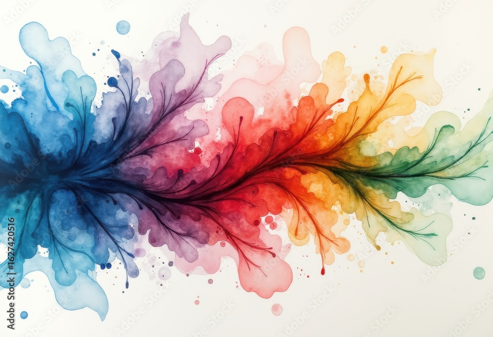 Obraz premium vibrant watercolor splash textured paper abstract art colorful hue blend fluid design, brush, technique, expression, streaks, patterns, textures, detail