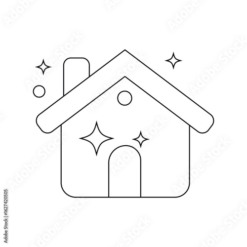 clean house icon - sparkling home service cleaner thin line symbol on white background editable stroke vector illustration