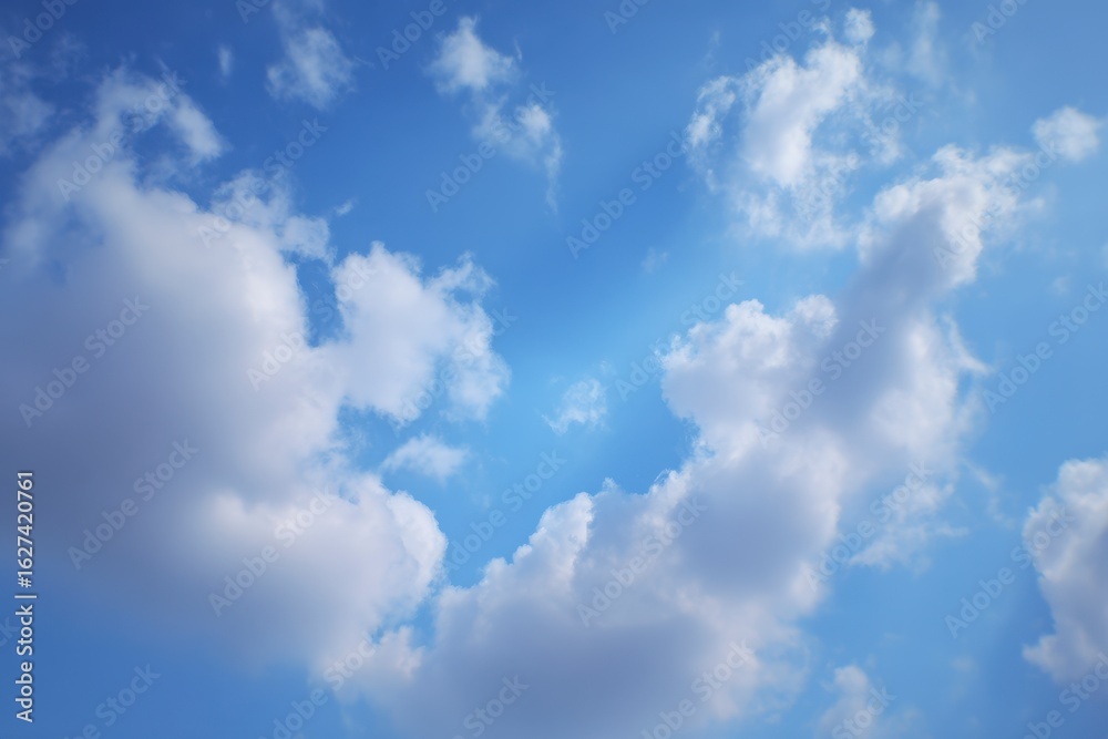 Fototapeta premium Light blue sky with fluffy white clouds