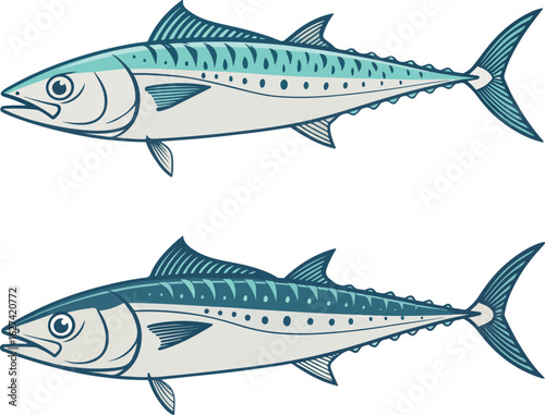 Minimal king mackerel fish icon set