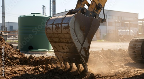 Excavator Digging Soil at Construction Site