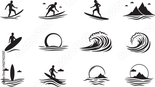 Dynamic surfers ride waves and enjoy ocean adventure, capturing pure summer freedom
