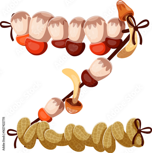Autumn season font type dried mushrooms and nuts letter Z. Autumn harvest kids ABC symbol, autumnal vector English alphabet type sign. Fall season typeset element or thanksgiving font letter