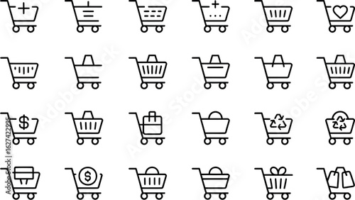 Shopping cart vector icons set online store e commerce symbols