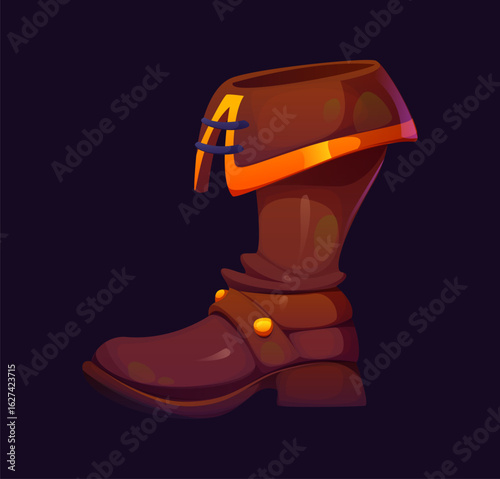 Cartoon pirate boot or marine shoe and sailor footwear, vector icon. Pirate costume leather boot with buckle, marine or seafaring footwear of ancient vintage or Medieval clothing uniform