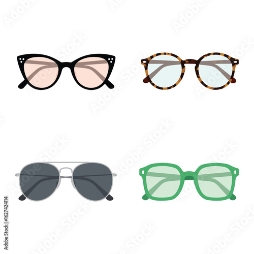 Collection of Stylish Eyeglasses and Sunglasses in Different Shapes and Colors