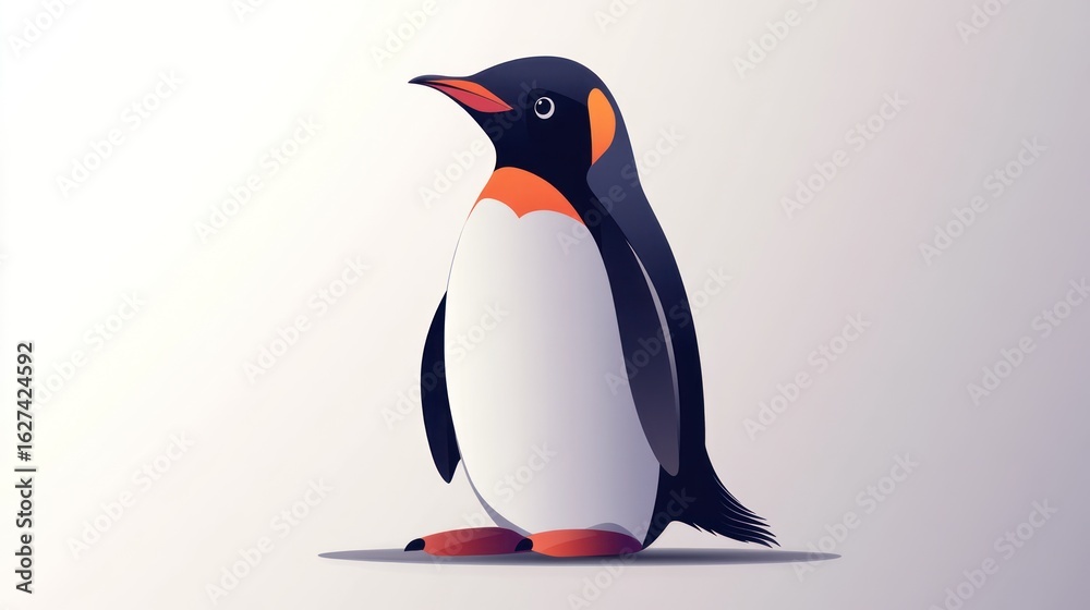 Fototapeta premium Cute penguin standing, side view, illustration, wildlife, art