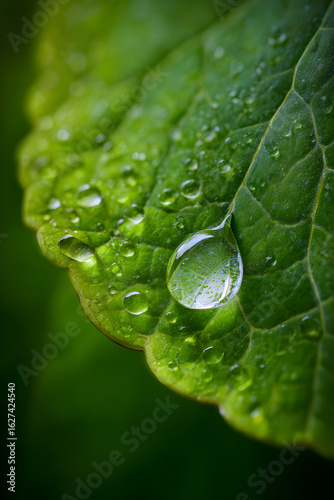 Nature's Intricate Details: Capturing the Beauty of a Single Raindrop on a Leaf Under Close Observation
