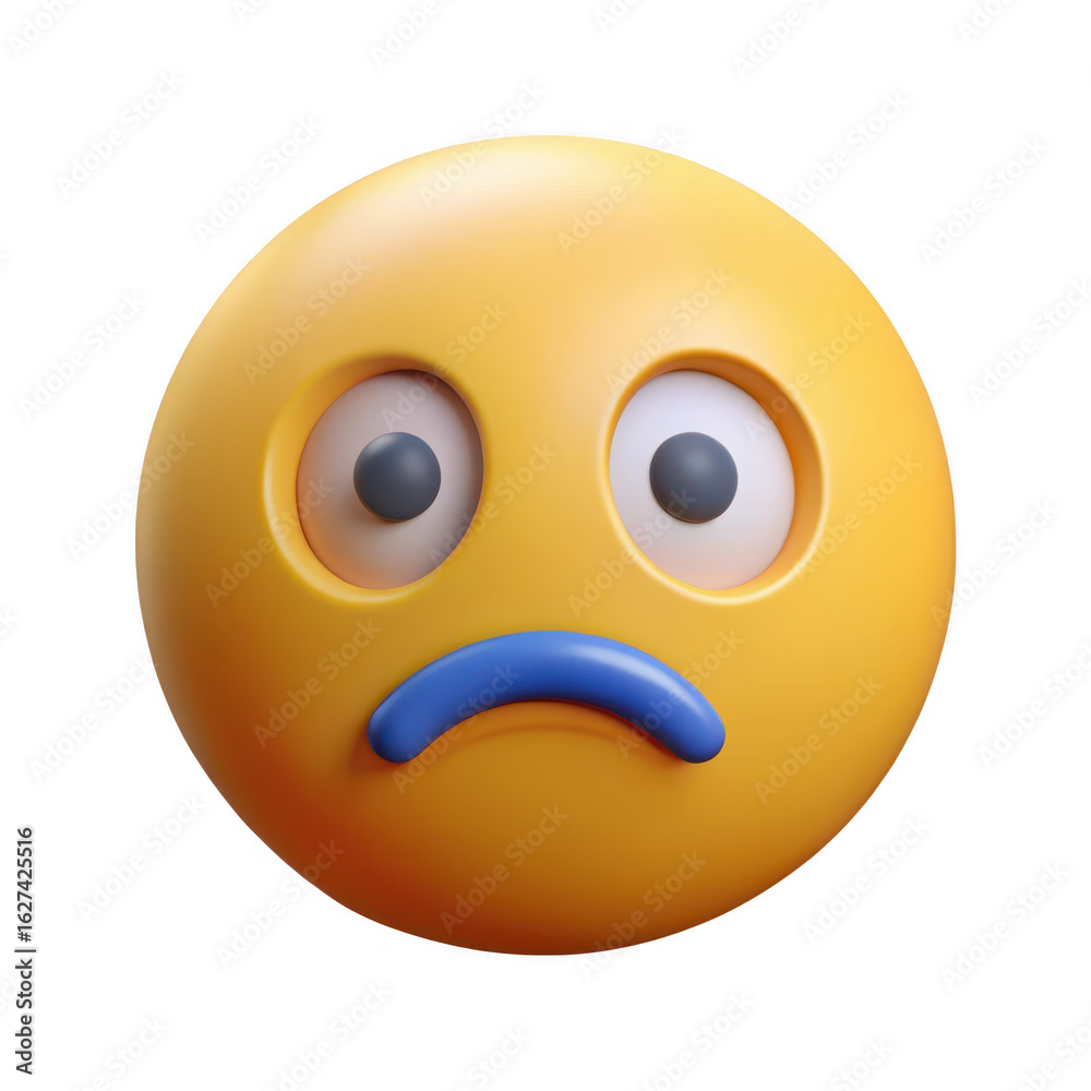 Fototapeta premium Sad emoji face with a blue mouth, isolated on transparent background