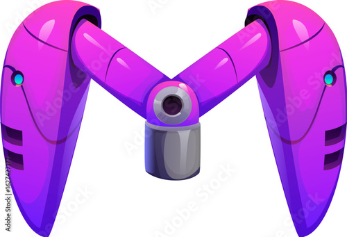 Robot hand font, cyborg machine gear or mechanic arm typeface, vector cartoon type. Letter M of English alphabet in robot font, cyborg droid engineering or transformer hand gear for robotic typeface